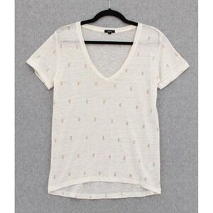 Rails Cara Pineapple Top Small White Short Sleeve Linen Blend T-Shirt